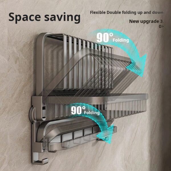 Suction cup towel rack, bathroom storage rack, high-end space aluminum bathroom five-piece set, toilet bath towel rod storage - Image 4